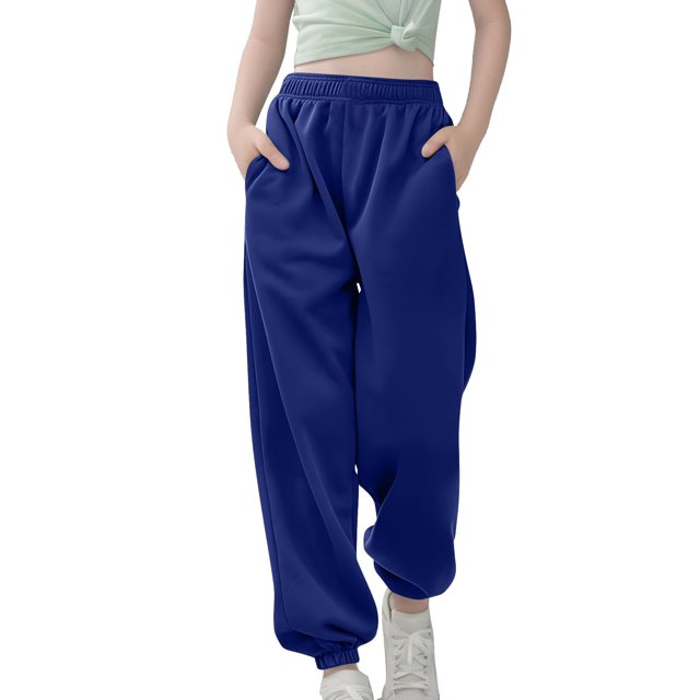 Ediodpoh Medium and Large Children Casual Girls Solid Color Drawstring Sweatpants Girls Trousers Blue 3-4 Years