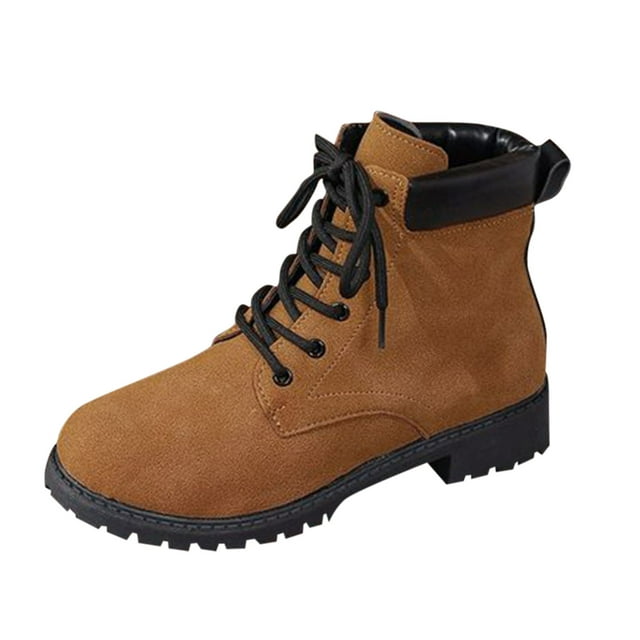 Bottes Basses pour Femmes Marron Design à Lacets en Daim Marron Talon Épais Confortables pour Style Automne Hiver