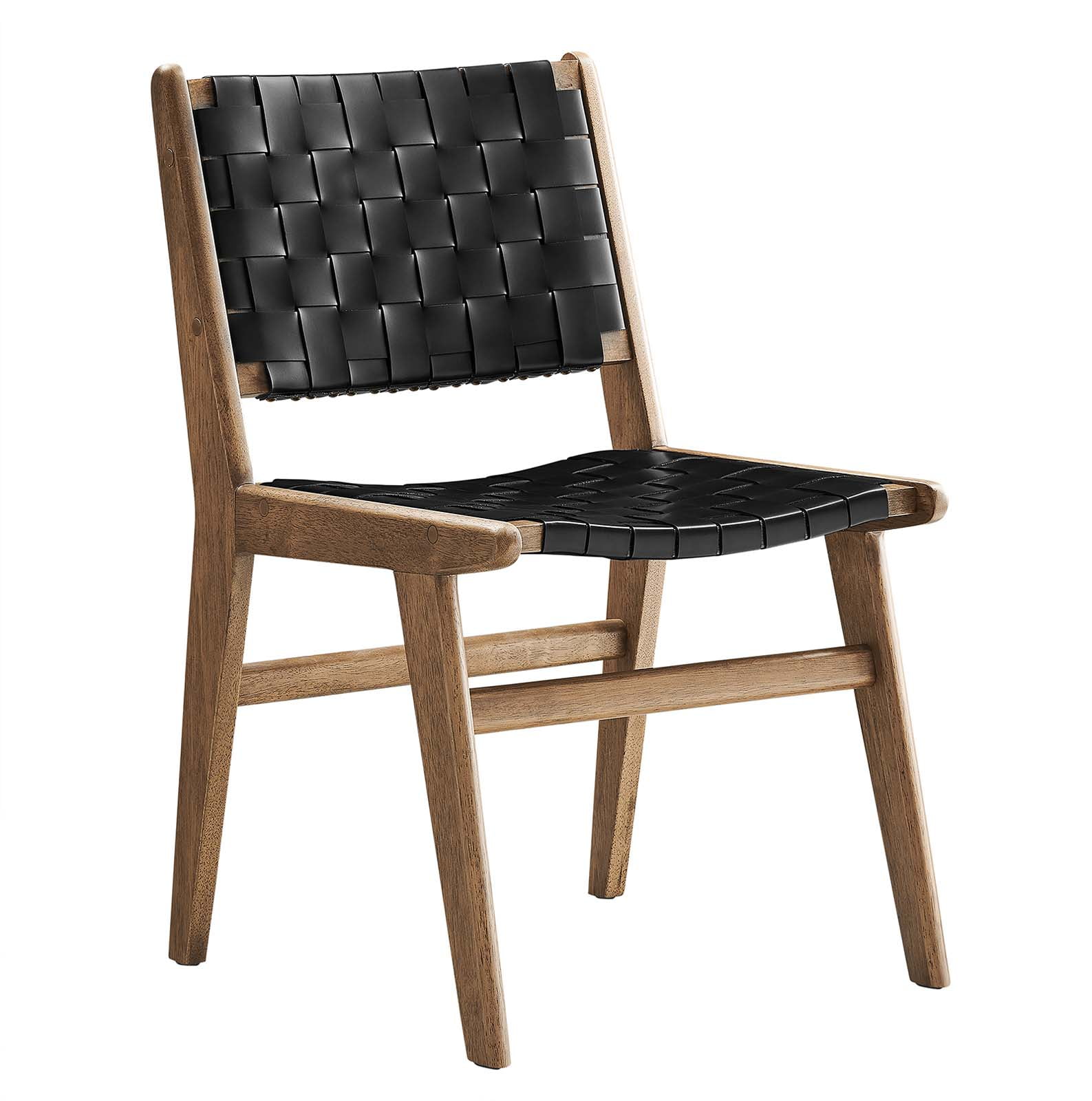Modway Saoirse 17.5" Woven Leather Dining Side Chair in Walnut/Black (Set of 2)