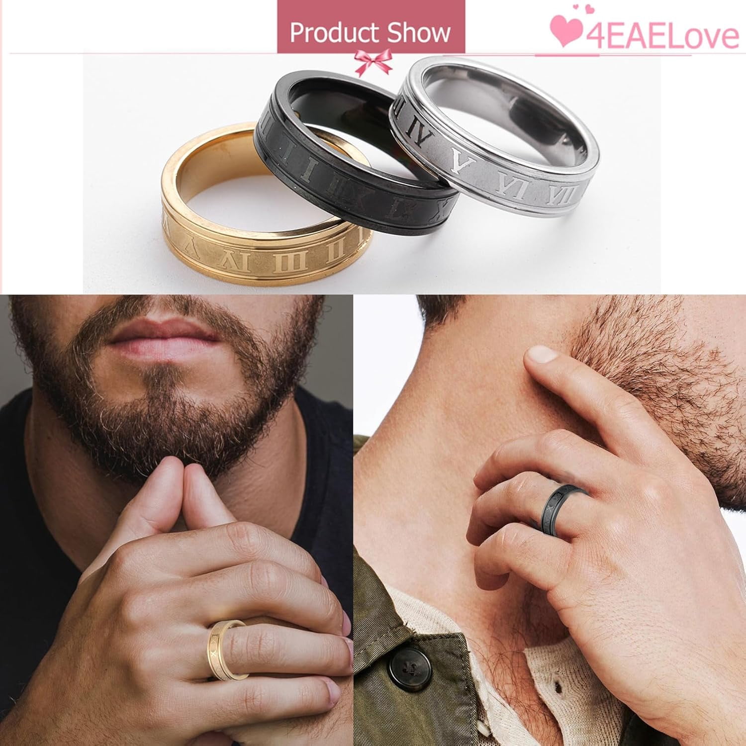 4EAELove Custom Engraved Promise Rings For Couples - 8mm Wide Titanium Steel, Personalized Text Or Patterns