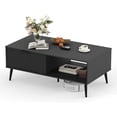 thumbnail image 2 of Negra 2 niveles de madera coffee mesa con sliding door: grande rectangle moderno cocktail mesa con almacenamiento, solid wood legs - suitable sala de estar, home, y oficina (mid century style), 2 of 8