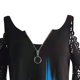 thumbnail image 5 of ICHUANYI Clearance Fashion Woman Causal Zipper Neck Printing Blouse Lace Short Sleeve T-Shirt Summer Tops(Blue, XL) ICHUANYI WER2023080900364, 5 of 5