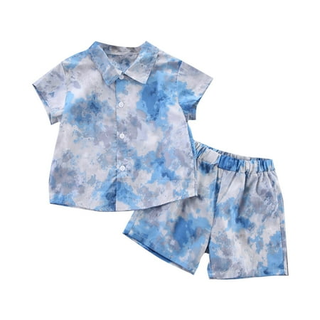 

Toddler Girl Clothes Shorts Tie Dye Blue Red Casual Floral Short Sleeve Shirt Top Shorts Kids formal Suits for Boys