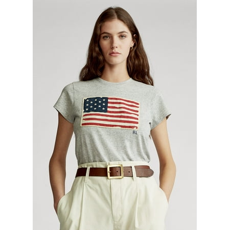 Polo Ralph Lauren GREY HEATHER Women's Flag Jersey T-Shirt US S