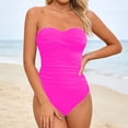 thumbnail image 2 of Ticikt Women Tummy Control 1 Piece Swimsuits Strapless Bandeau Bathing Suits Slim Fit Halter Swimwear,Color:Hot Pink,Size:S, 2 of 4