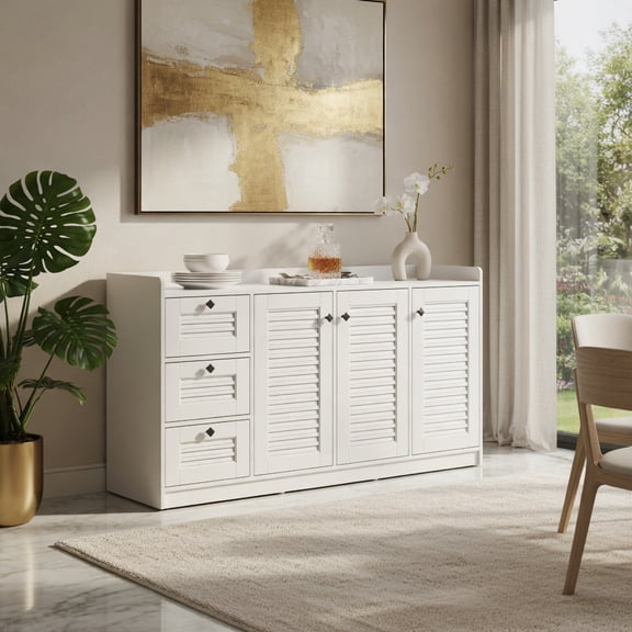 Demi Bonn 3-Door Modern Buffet Cabinet,3 Drawers Raised Edges,Anti-Tip,White