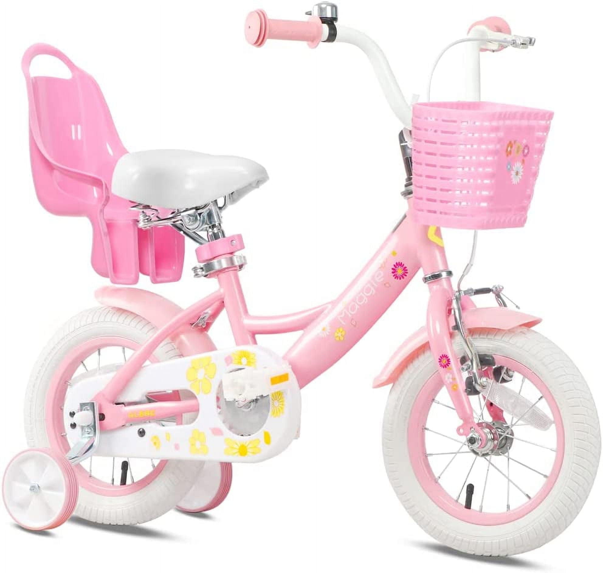 Glerc Maggie 14 Inch Training Wheels Bike for 3 5 Years Old Preschool Girls Pink White Walmart