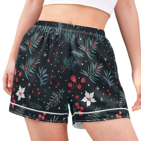 joogoo Women's Pajama Lounge Shorts Christmas Trees Leaves Bottoms Sleep Short M