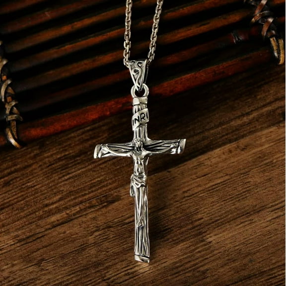 GKNET Solid 925 Sterling Silver Catholic Cross Jesus Crucifix Necklace Pendant Charm