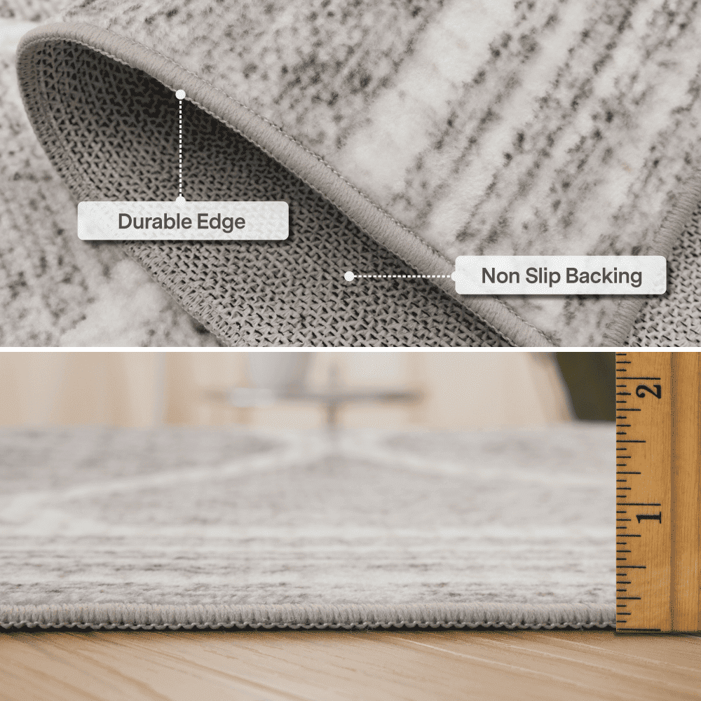 ReaLife Rugs Machine Washable Printed Tessa Modern Distressed Trellis Light Beige Ivory Eco-friendly Recycled Fiber Area Runner Rug (2'6" x 6')