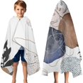 thumbnail image 3 of Blue Boho Abstract and Plant Pattern Hooded Bath Towel，60"x35" for Ages 3 To 12 Kids, Quick Dry Lightweight Soft Microfiber Hood Beach Towel Cover Up for Kids, 3 of 7