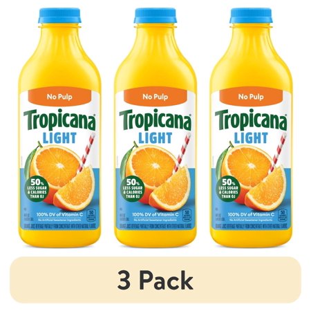 (3 pack) Tropicana Light Orange Juice Beverage, No Pulp, 46 fl oz Bottle