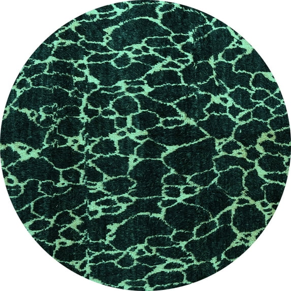 Ahgly Company Machine Washable Indoor Round Oriental Turquoise Blue Modern Area Rugs, 3' Round