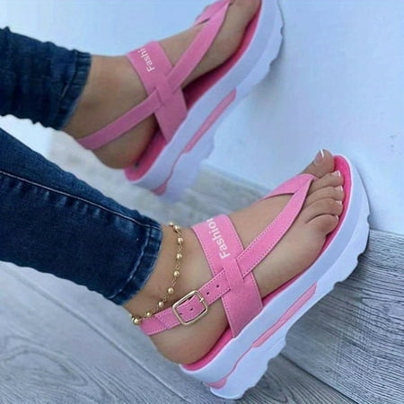 

Women s Platform Thong Sandals Solid Color Letter Buckle Strap Slingback Shoes Outdoor Summer Sandals