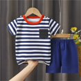thumbnail image 2 of Tranfacy Boys and Girls 6M-6Y Summer Stripe Print Short Sleeve Top Shorts Casual Home Sleepwear Round Neck Outfit, 2 of 5