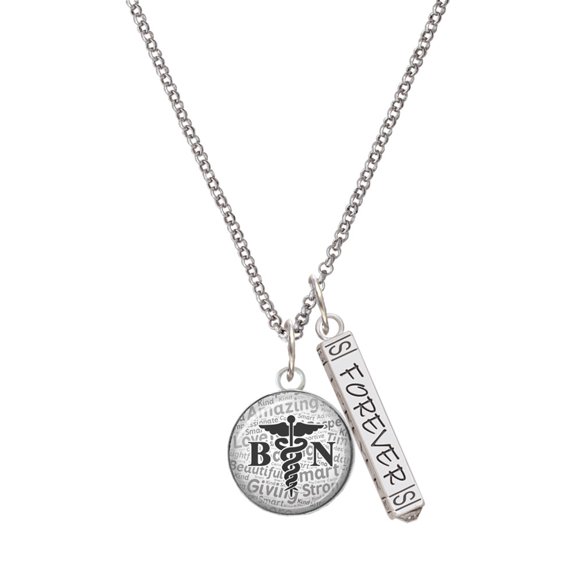 Delight Jewelry Silvertone Domed Black BN Silvertone Forever Bar Charm Necklace, 23"