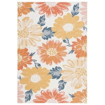 SAFAVIEH Sunrise Aria Floral Reversible Indoor/Outdoor Area Rug, Ivory/Rust Gold, 4' x 5'7"