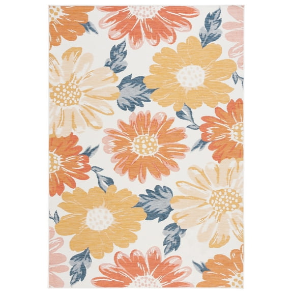 SAFAVIEH Sunrise Aria Floral Reversible Indoor/Outdoor Area Rug, Ivory/Rust Gold, 4' x 5'7"