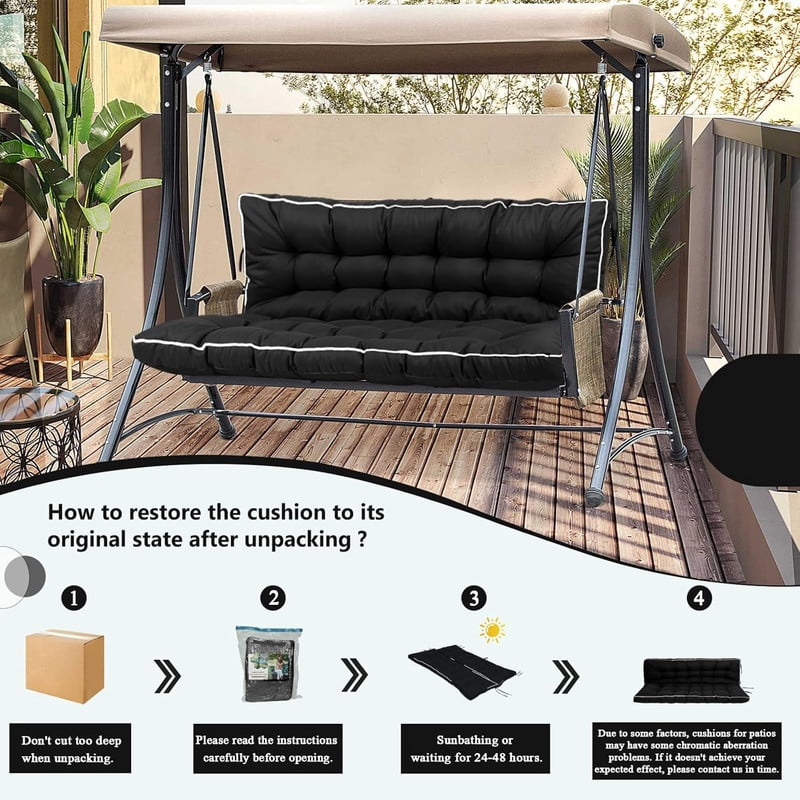 YLLN Porch Swing Cushions, Patio Furniture Cushions With 4" Thicken Backrest, Waterproof & Machine Washable, with Ties, Bench Cushions For Outdoor Furniture（40"x55"Black）
