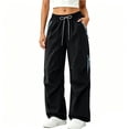 thumbnail image 5 of CLOISE Cargo Pants Women Baggy with Pockets Drawstring Waterproof Mid Waist Straight Leg Long Pants Elastic Waist Solid Vacation Outfits Navy 2XL, 5 of 5