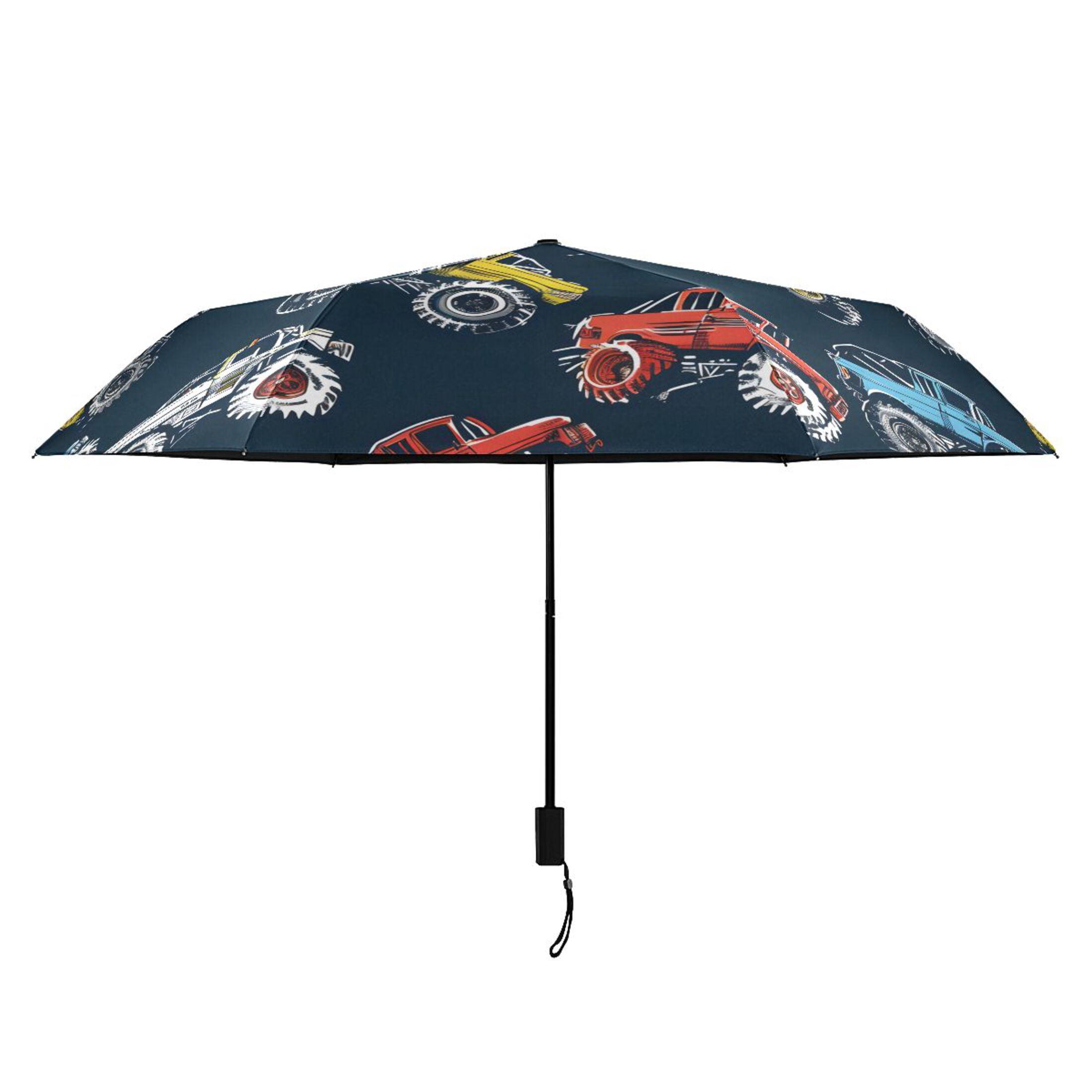 Colorful Monster Trucks Compact Sun Umbrella Windproof Travel Umbrellas for Rain Strong Portable UV Protection