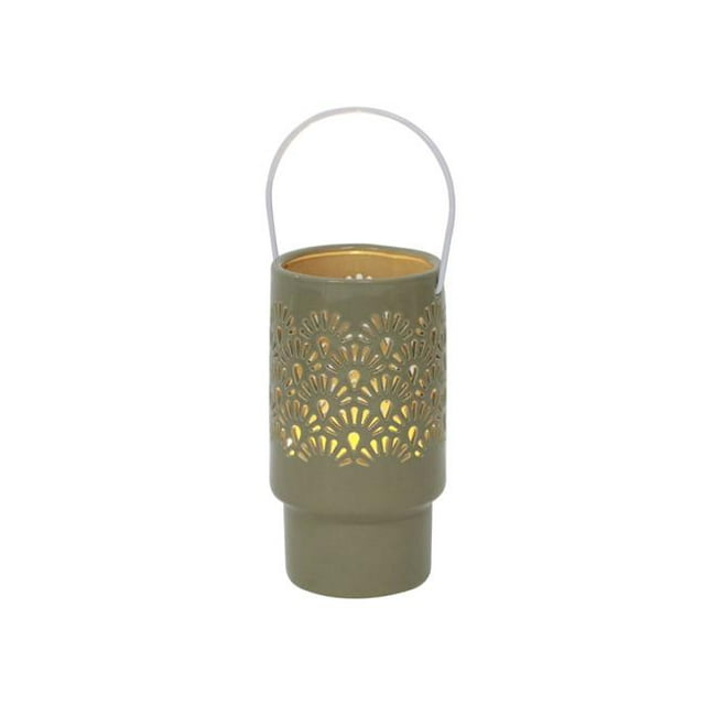 Flora Bunda YC20760E-OLIVE 8IN LED Shell Ceramic Lantern
