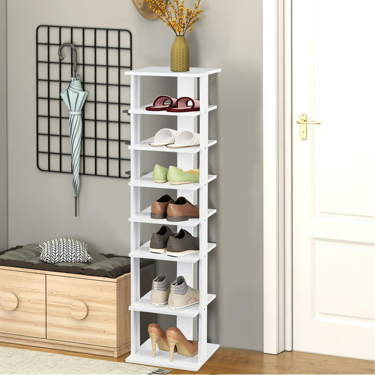 7-Tier Vertical Shoe Rack Storage Organizer Shoes Stand Shelf Hallway White  Wood