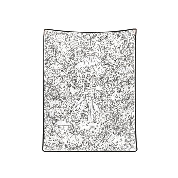 Halloween Themed Interactive Coloring Blanket Witch Pumpkin Print Blanket For Family Activity Indoor Home(70x100cm)