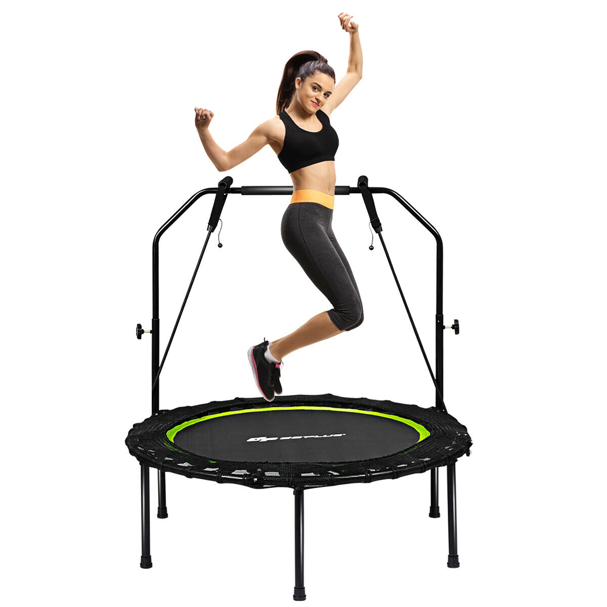 Foldable Fitness Bouncer with Adjustable T-Handle Bar and Safety Pad Indoor Aerobic Workout Rebounder for Kids Adults COSTWAY 47 Mini Trampoline 