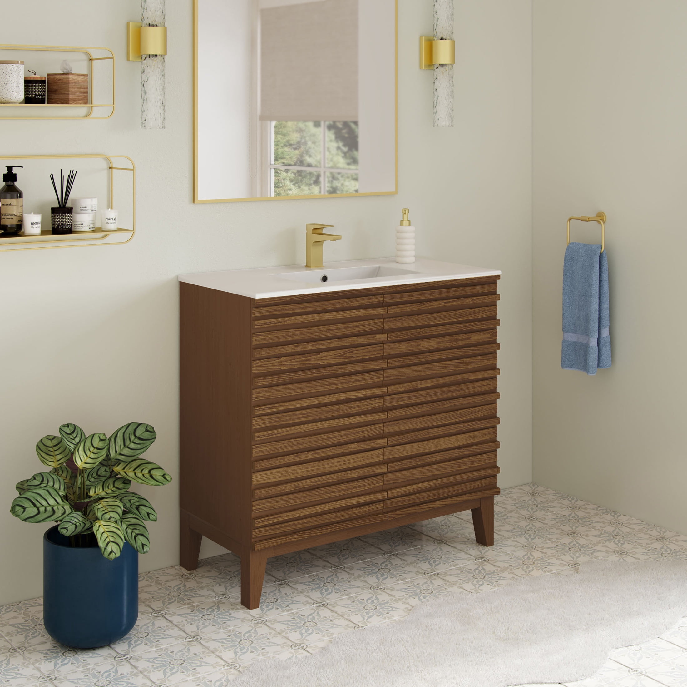 Cascade 30" Freestanding Bathroom Vanity in Brown Oak with Sink Top