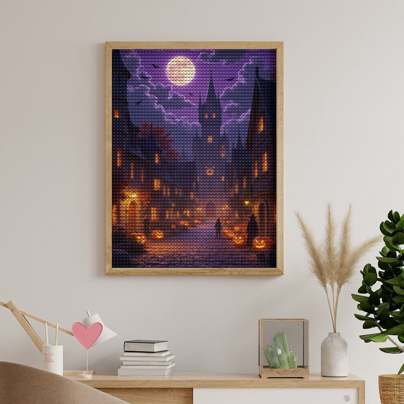 Diamond Art Kits for Adults, Spooky Night Town Halloween Scene 5D Diamond Painting Kits for Adults Beginners, DIY Full Drill Diamond Painting, Gem Art and Crafts 12x16