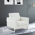thumbnail image 5 of LeisureMod Accent Chair Upholstered in Leather Modern Armchair with Silver Geometric Stainless-Steel Base Living Room Single-Seater Sofa Lincoln Collection in White, 5 of 9