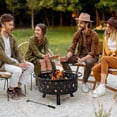 thumbnail image 3 of Spaco 32 Inch Metal Fire Pit with Lifting Ring, Burning Firewood Basin with Rhombus Hole, Fire Pit with Mesh Cover for Outdoor, Black, 3 of 16