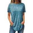 thumbnail image 2 of Womens Tops Casual Plus Size Tops for Women Fashion Short Sleeve Crew Neck Sequin Loose Fit Pullover Shirts Tops 2024 Summer Tops(Sky Blue,XL), 2 of 5