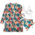 thumbnail image 2 of Traje de baño de cintura alta tropical floral con cubierta de kimono playa 3 piezas Traje de baño de bikini acolchado (XL Sincero  Ropa, 2 of 7