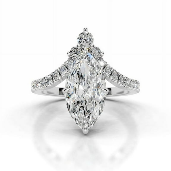 Spot Jewel 14K White Gold Plated Ring - 1.9 Ct Marquise Cut Diamond Ring - Elegant Anniversary for Women's - Silver V Shape Diamond Beautiful Occasion Ring for Her - Special Occasion Ring Women's