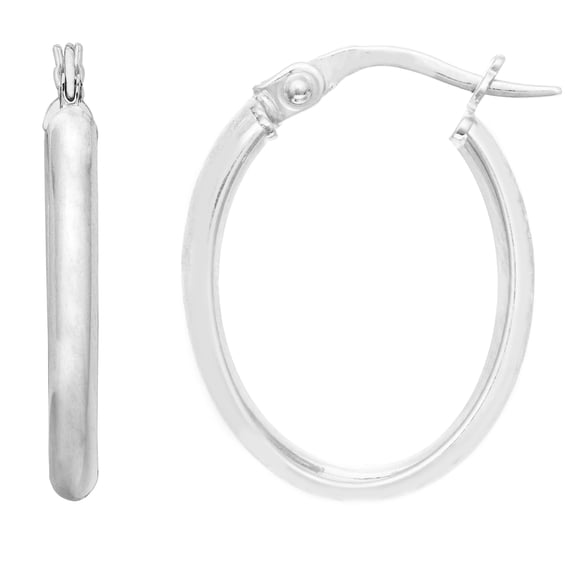 Sterling Silver Tubular Flat Oval Hoop Earrings For Women, 15x21mm