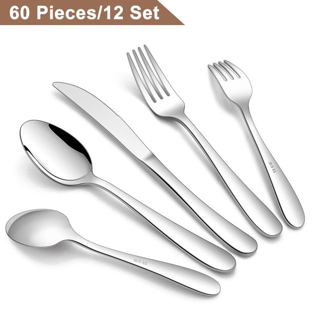 Walchoice 60Piece Heavy Duty Silverware Set, Stainless Steel Cutlery