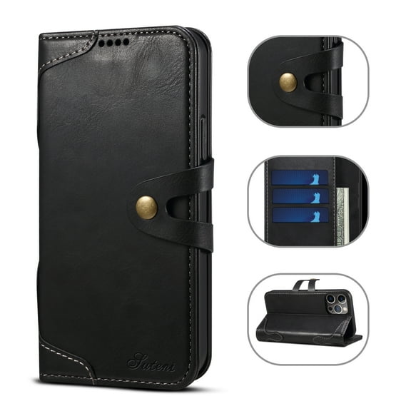 Wallet Case for iPhone 12 Mini for Business Women Men, Allytech Card Holder Pocket PU Leather TPU Back Flip Kickstand Magnetic Closure Cover for iPhone 12 Mini 5.4 inch 2020, Black