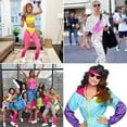 thumbnail image 3 of 80s accessories outfit women, 80s clothing women's set with bum bag, headband, leg warmers, bracelets, glasses and earrings for carnival neon 80s party outfit women, 3 of 7