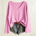 thumbnail image 2 of WAYUTE T Shirts for Women V Neck Ribbed Knit Long Sleeve Loose Soft Basic Shirts Solid Color Lightweight Pullover Elegant Tshirt Casual Daily Wear,Pink,3XL, 2 of 4