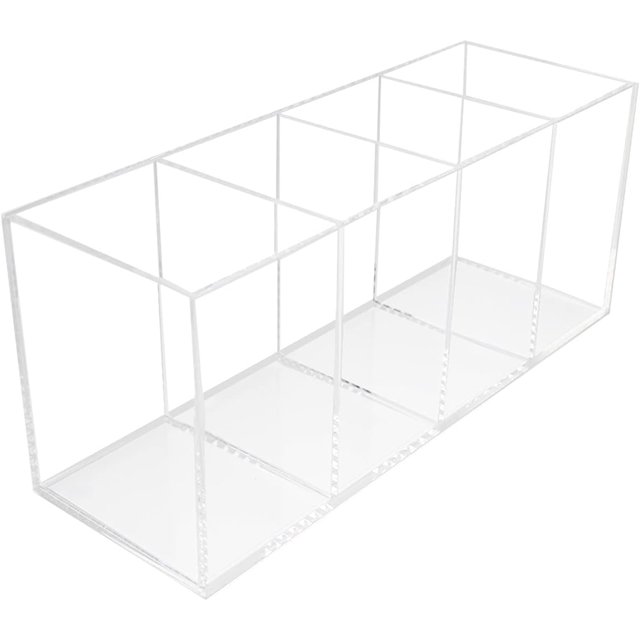 Premium Acrylic Material, Clear Pencil Organizer 4 Compartments, Desktop Stationery Organizer, Transparent Design, Multi-functional Storage, Elegant Office Decor, Great Gift Option