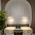 thumbnail image 5 of 9.8 Inch Wood Clear Glass Pendant Lamp, Small Japanese Style Transparent Glass Hanging Lighting Fixture, Vintage Farmhouse Pendant Light for Kitchen Sink Island Dining Table Bar Entryway Laundry Room, 5 of 7