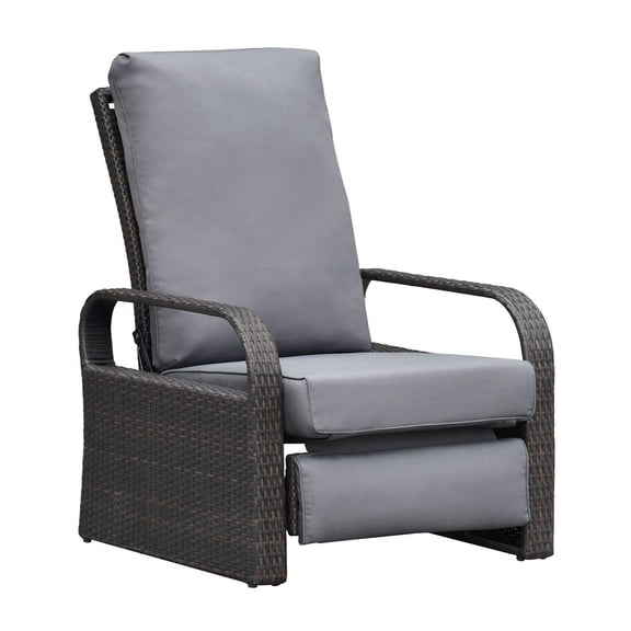 Outdoor Recliner Chair; Automatic Adjustable Wicker Lounge Recliner Chair with 5.12'' Thicken Cushion
