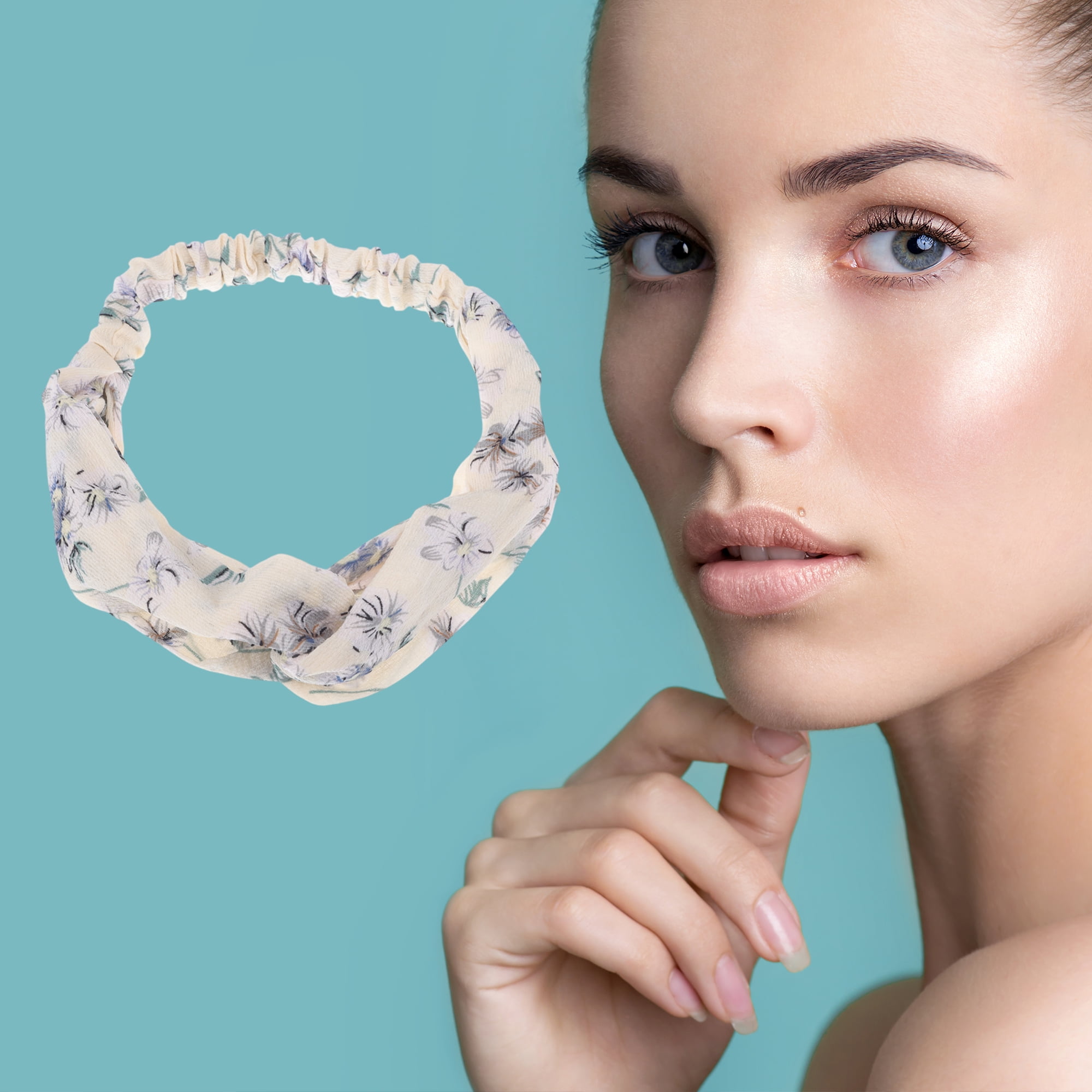 Unique Bargains Fashion Phalaenopsis Pattern Elastic Hairband 1 Pc Beige
