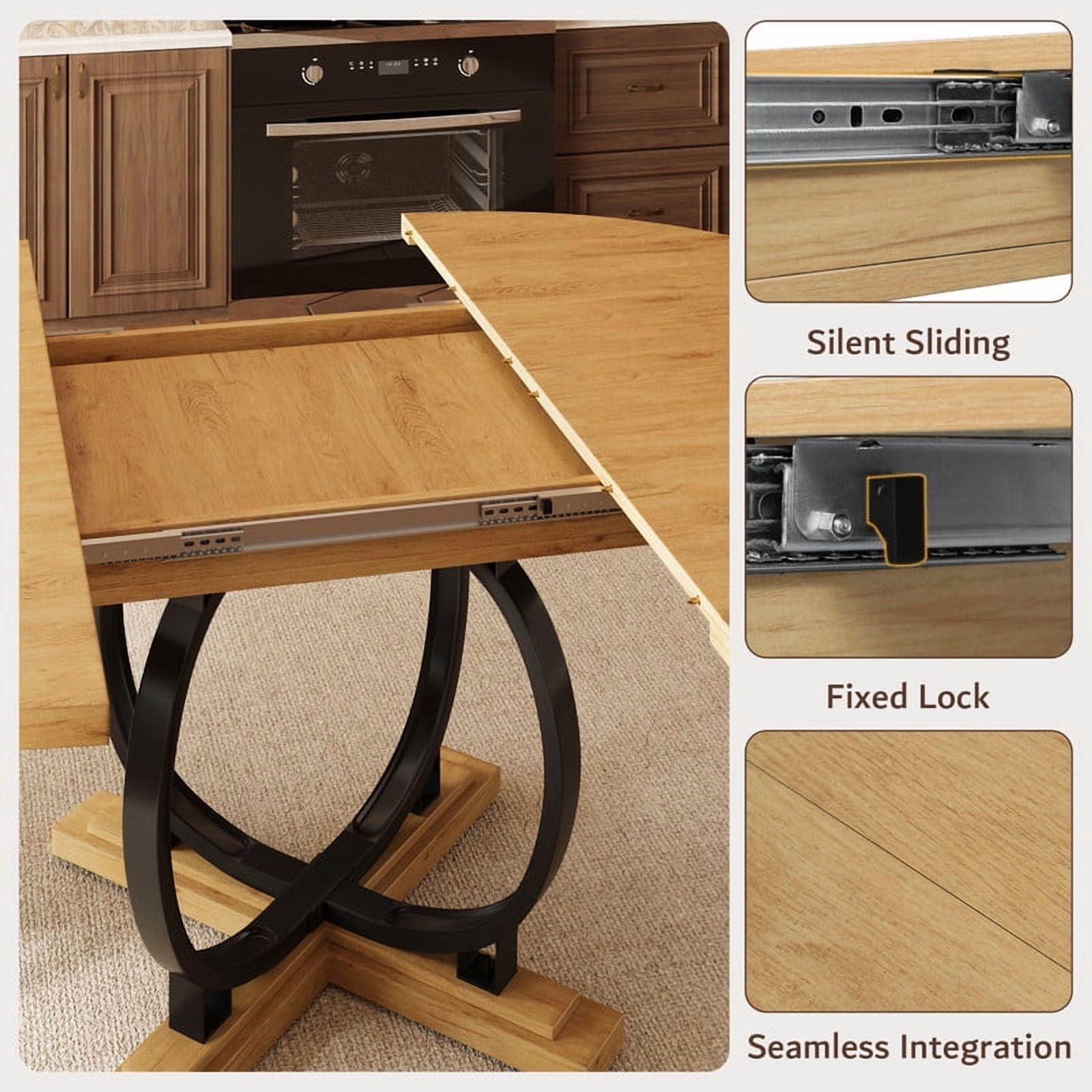 iPormis 59'' Extendable Round Dining Table for 4 to 8, Kitchen Table with Sturdy X-Base Metal Legs, MDF Board , Space Saving, Easy Assembly,Oak