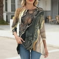 thumbnail image 2 of CYMMPU Fall Fashion Shirts 3/4 Sleeve Flower Pattern Crew Neck Blouses for Women Dressy Casual Spring Tops Loose Fit Tunic Tops Flare Hem Hide Belly Tops to Wear with Leggings T-Shirts Brown XL, 2 of 6