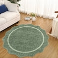thumbnail image 2 of Hasoo Scalloped Area Rug for Living Room Washable Round 4' Non Shedding Neutral Indoor Decor Bordered Carpet, Green, 2 of 7