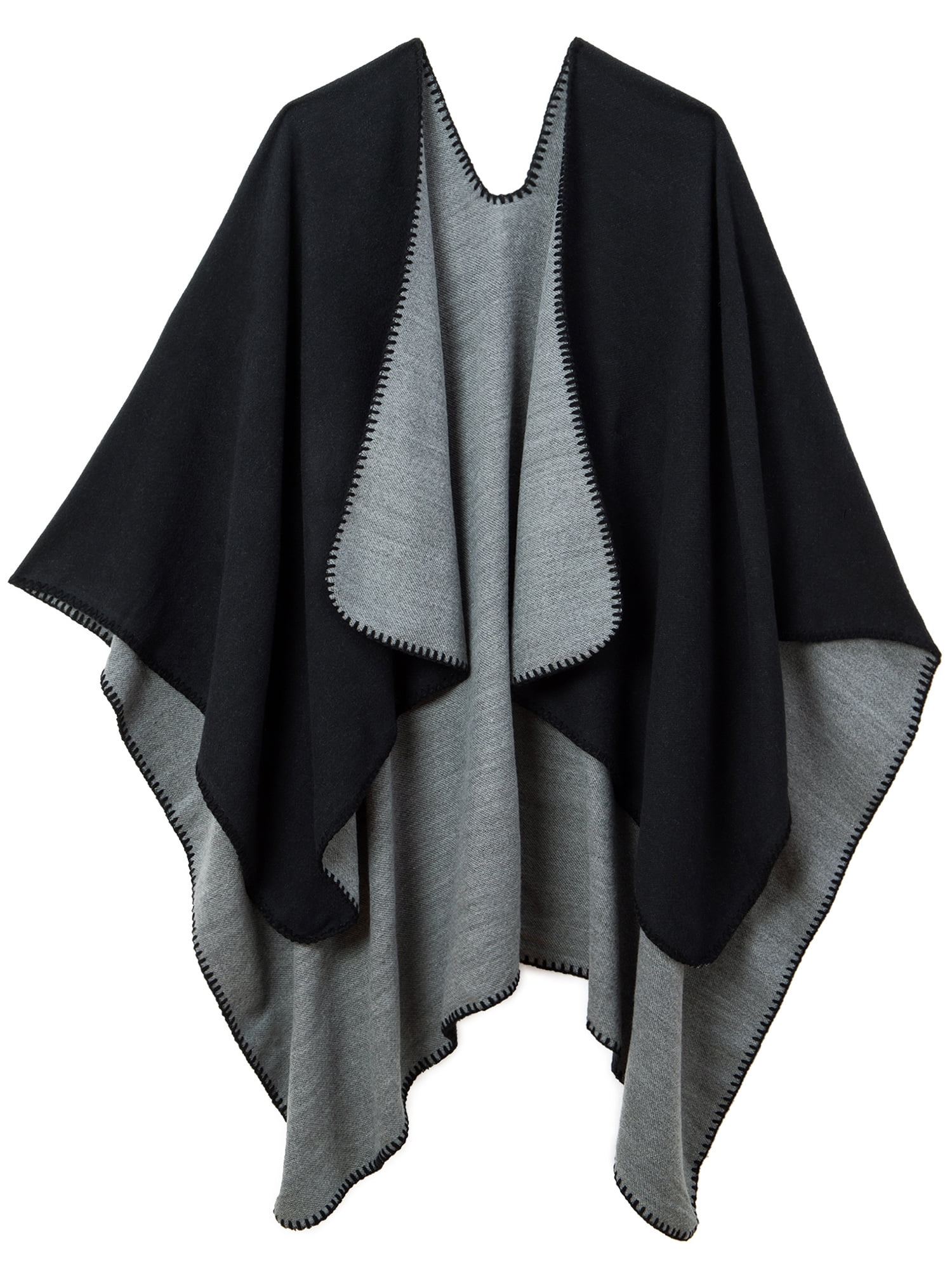 Wrap Black Anti Pill Polyester Fleece Ruana Shawl Wearable Blanket or Poncho-Lightweight Warmth-Handmade-One Size Fits Many Cape