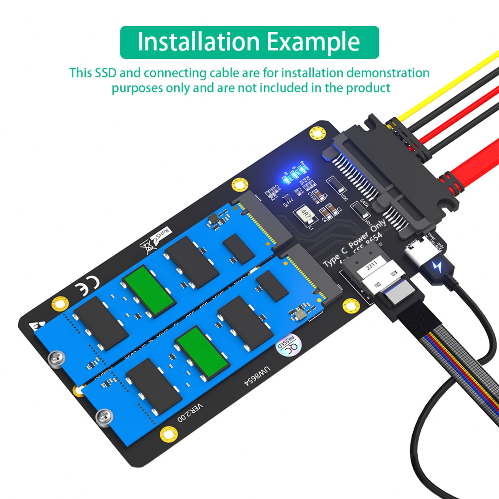 Portable NVMe to SATA3 & SFF8654 Interfaces Card for Easy Hard Drives Upgrades and Data Backup